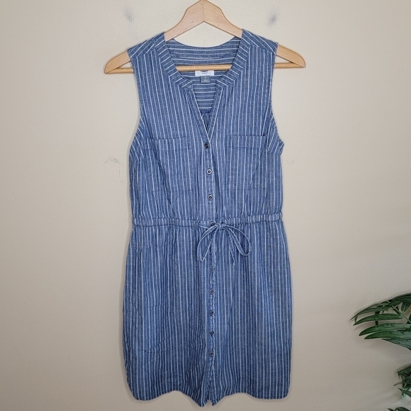 Old Navy | Chambray Blue Striped Button Front Sleeveless Dress Size Small - Picture 6 of 6